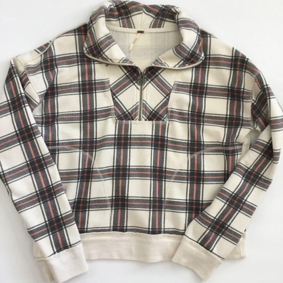 Free People “Why Not” Plaid Quarter Zip Size M - Picture 7 of 13
